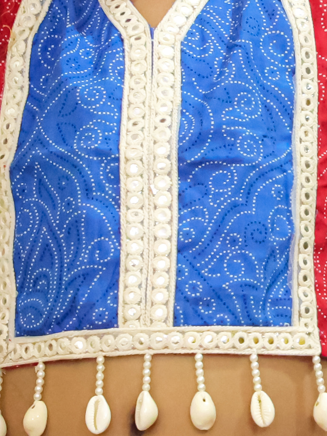 AJ Dezines Red Cotton Sleeveless Floral Printed Lehenga Choli