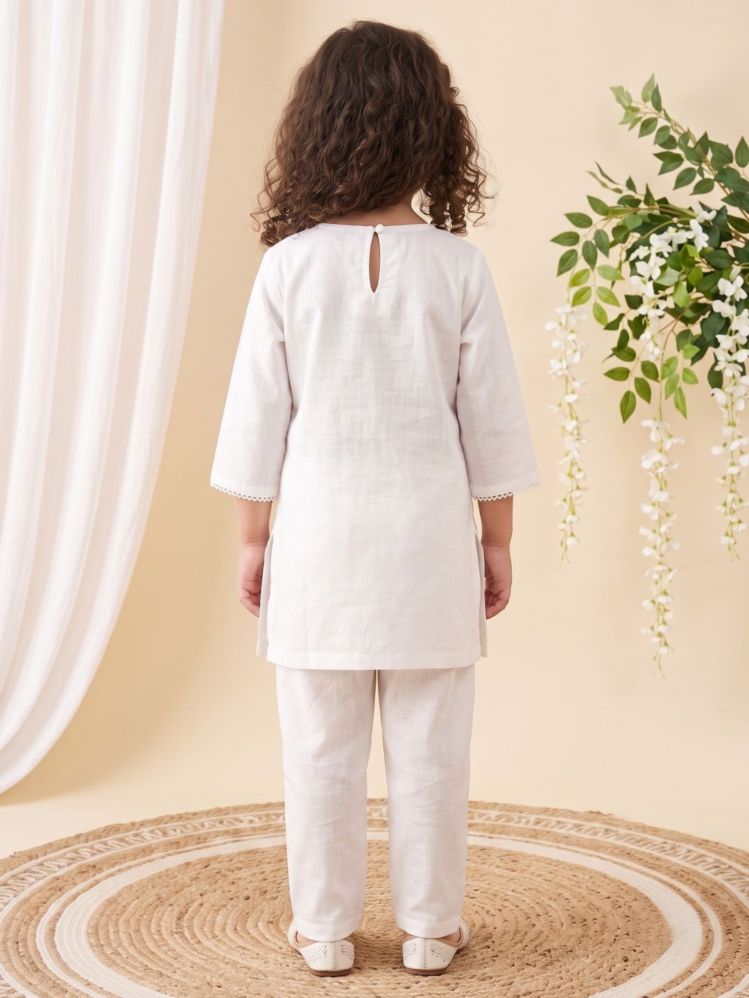 AJ Dezines White Solid Pure Cotton Girls Suit Set With India Badge| Kurti & Pant | Independence Day Special