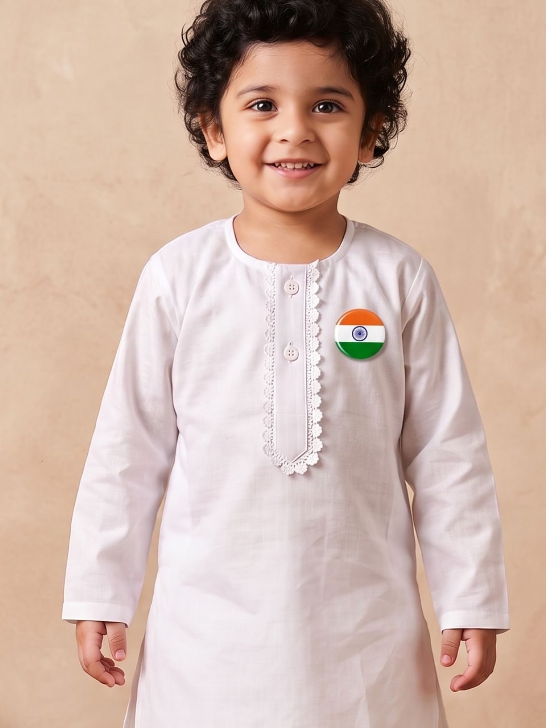 AJ Dezines White Solid Pure Cotton Dhoti Set With Round Tiranga Badge For Boys | Independence Day Special