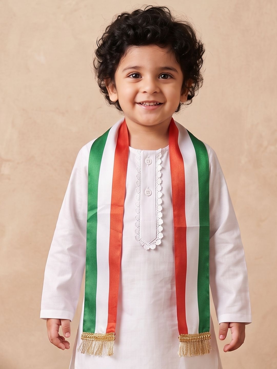 AJ Dezines White Solid Pure Cotton Dhoti Set With Tiranga Dupatta For Boys | Independence Day Special