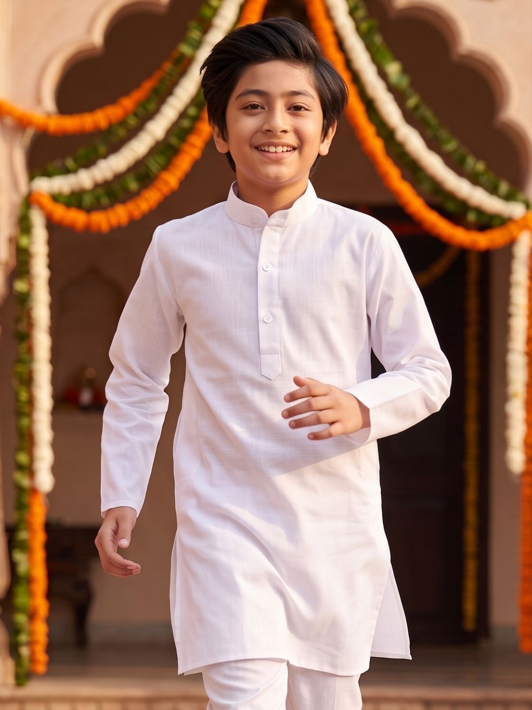 AJ Dezines White Solid Pure Cotton Kurta For Boys