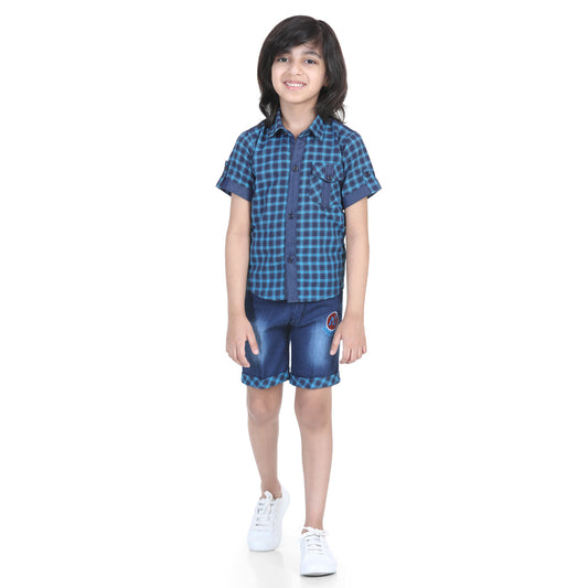 Firozi Kids Half Sleeve Checkered Shirt & Shorts Set