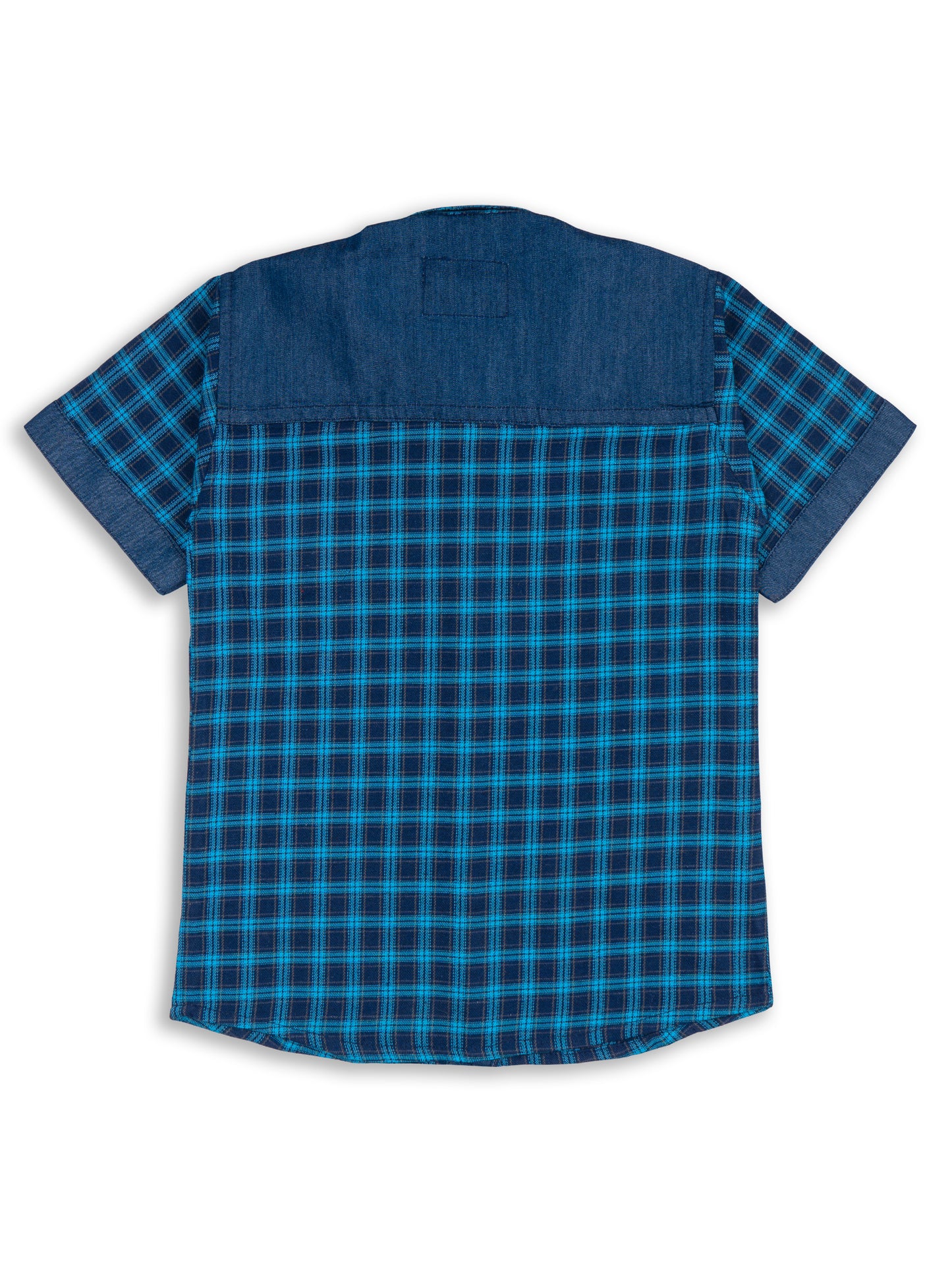 Kids Boys Turquoise Blue Checkered Cotton Blend Top & Bottom Set