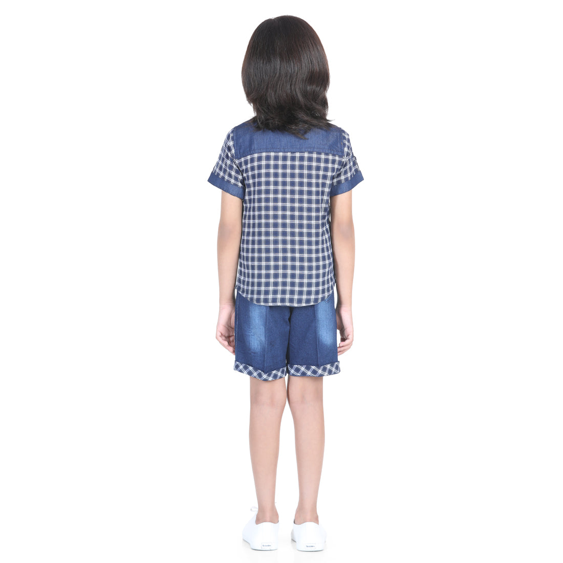 White Kids Half Sleeve Checkered Shirt & Shorts Set