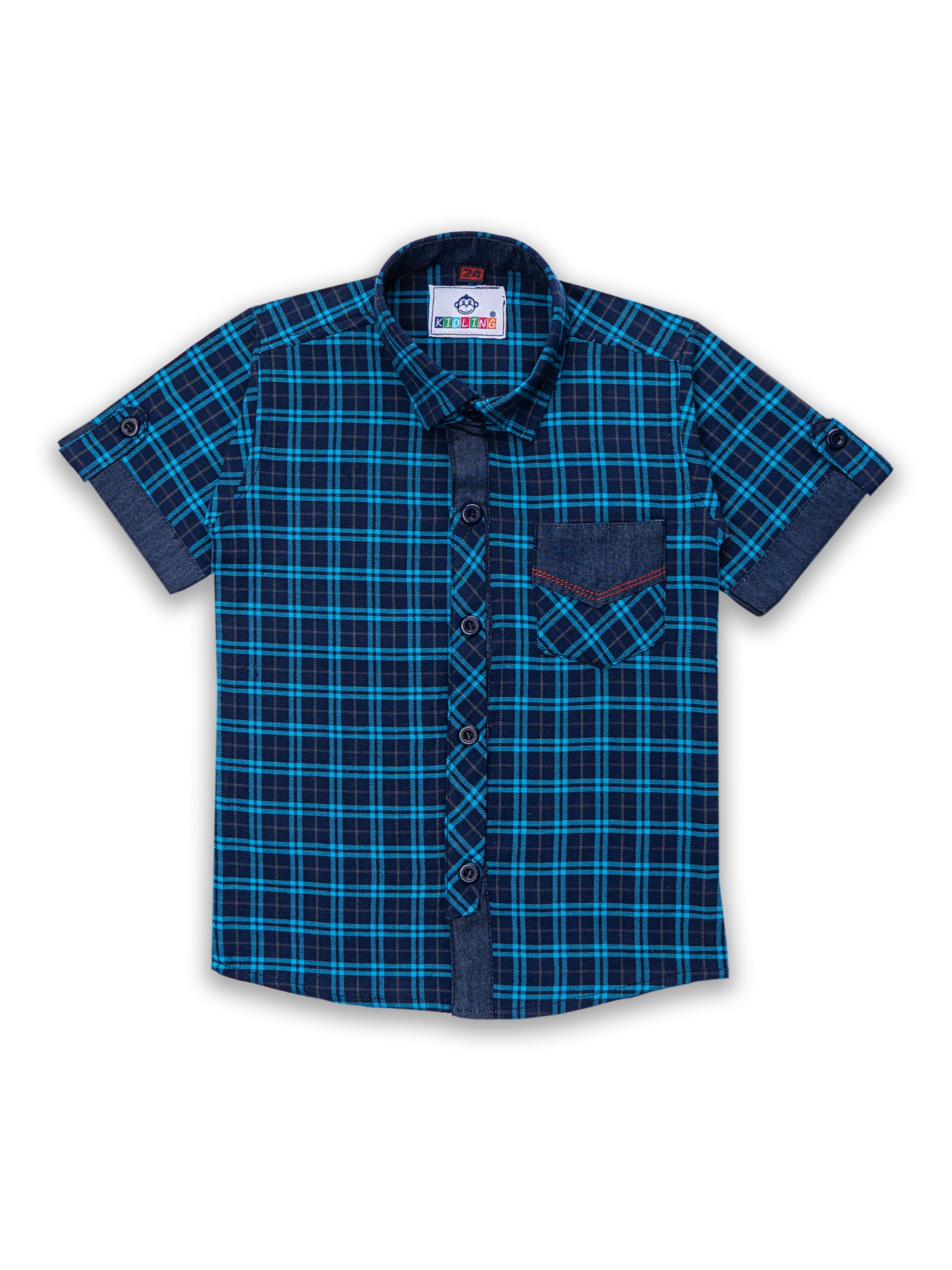 Kids Boys Turquoise Blue Checkered Cotton Blend Top & Bottom Set