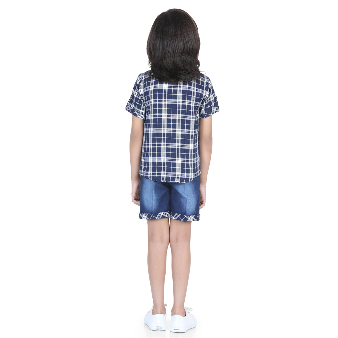 Blue Kids Half Sleeve Checkered Shirt & Shorts Set