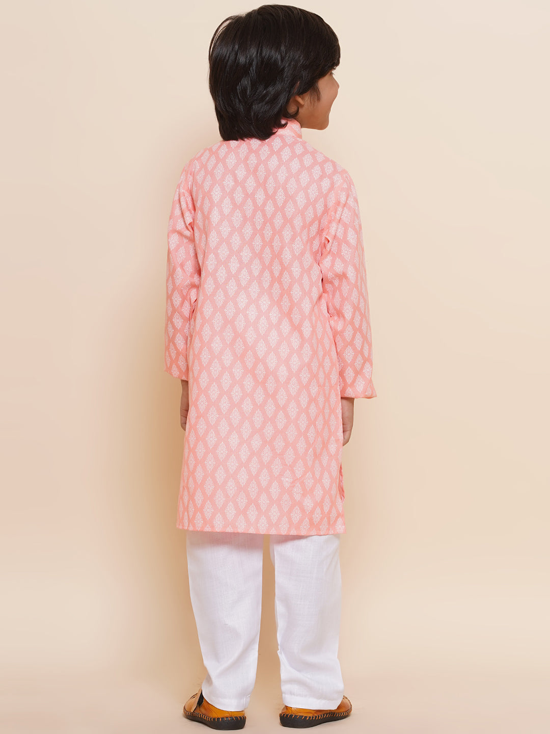 Kids Boys Pink Printed Cotton Kurta Pyjama Set