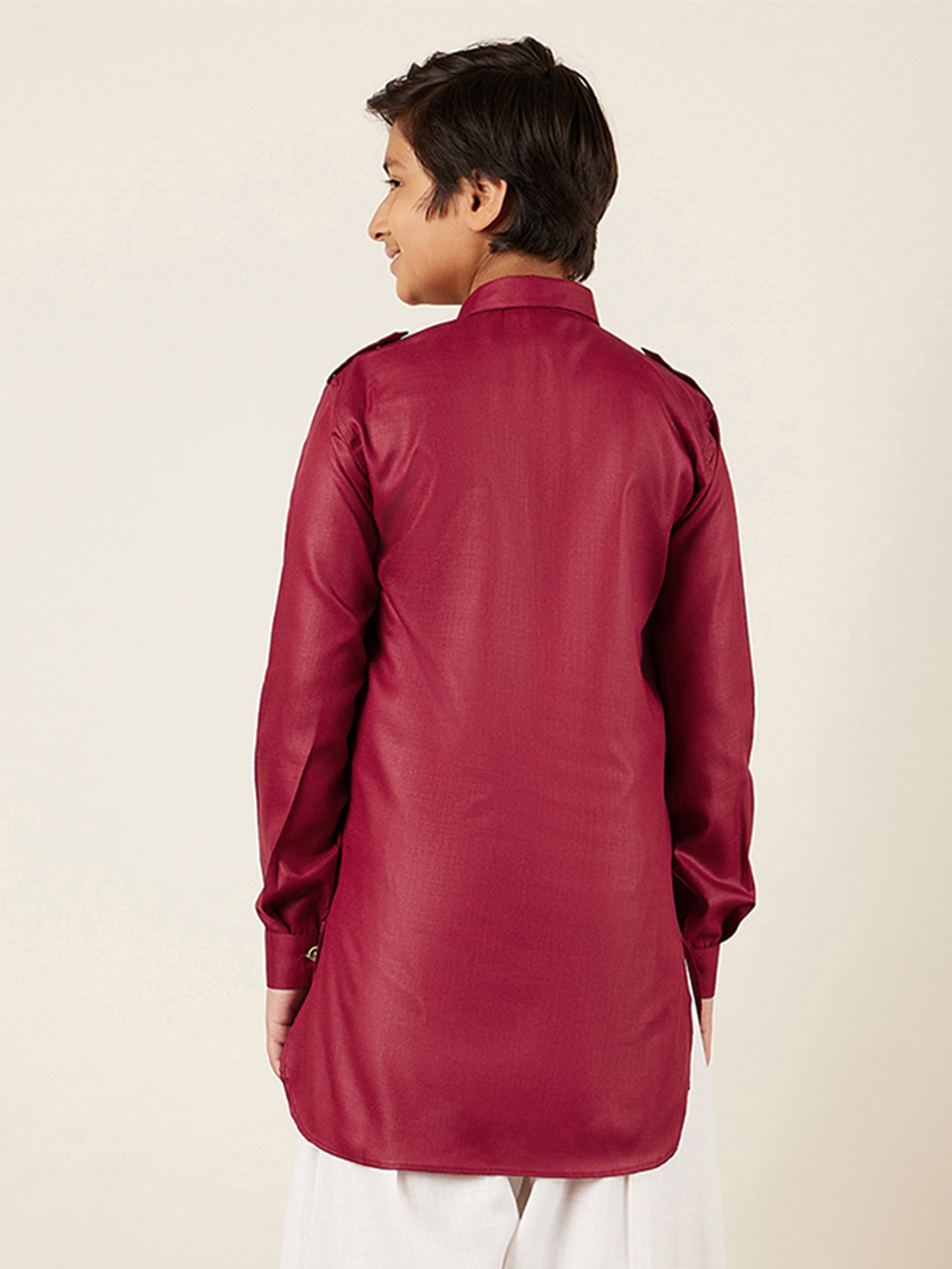 Kids Boys Maroon Solid Cotton Kurta