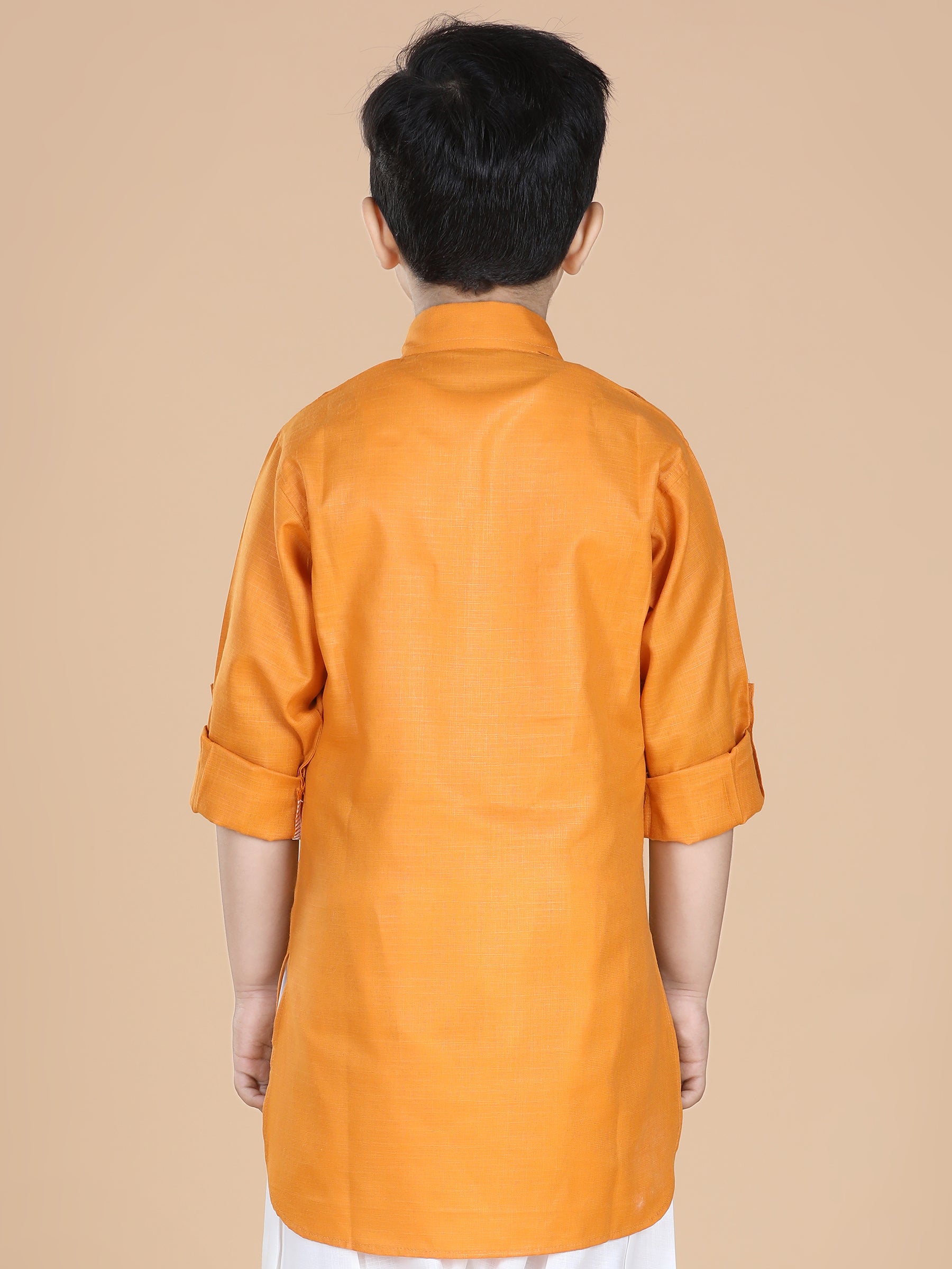 Kids Boys Orange Solid Cotton Kurta