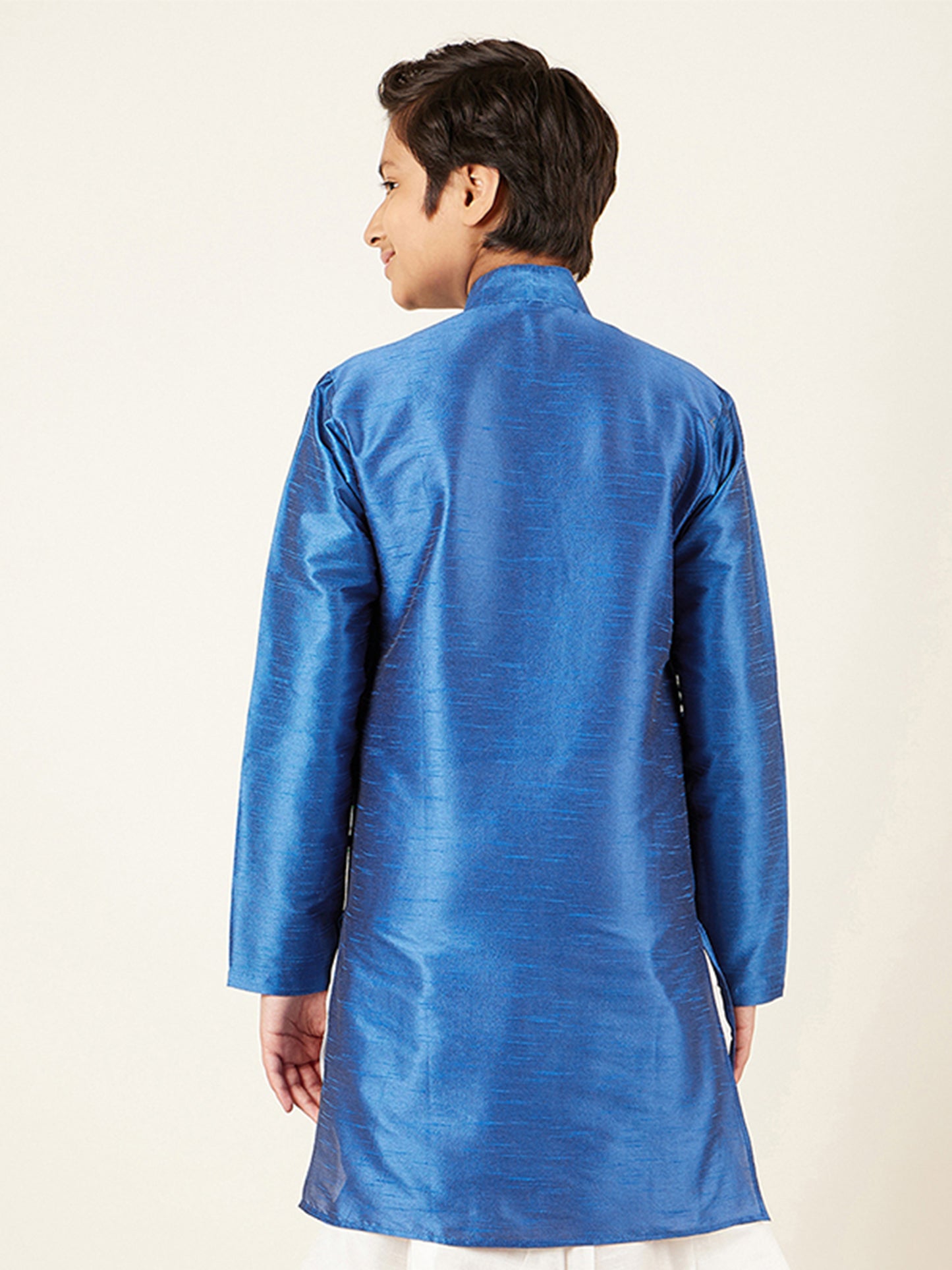 Kids Boys Blue Solid Silk Blend Kurta