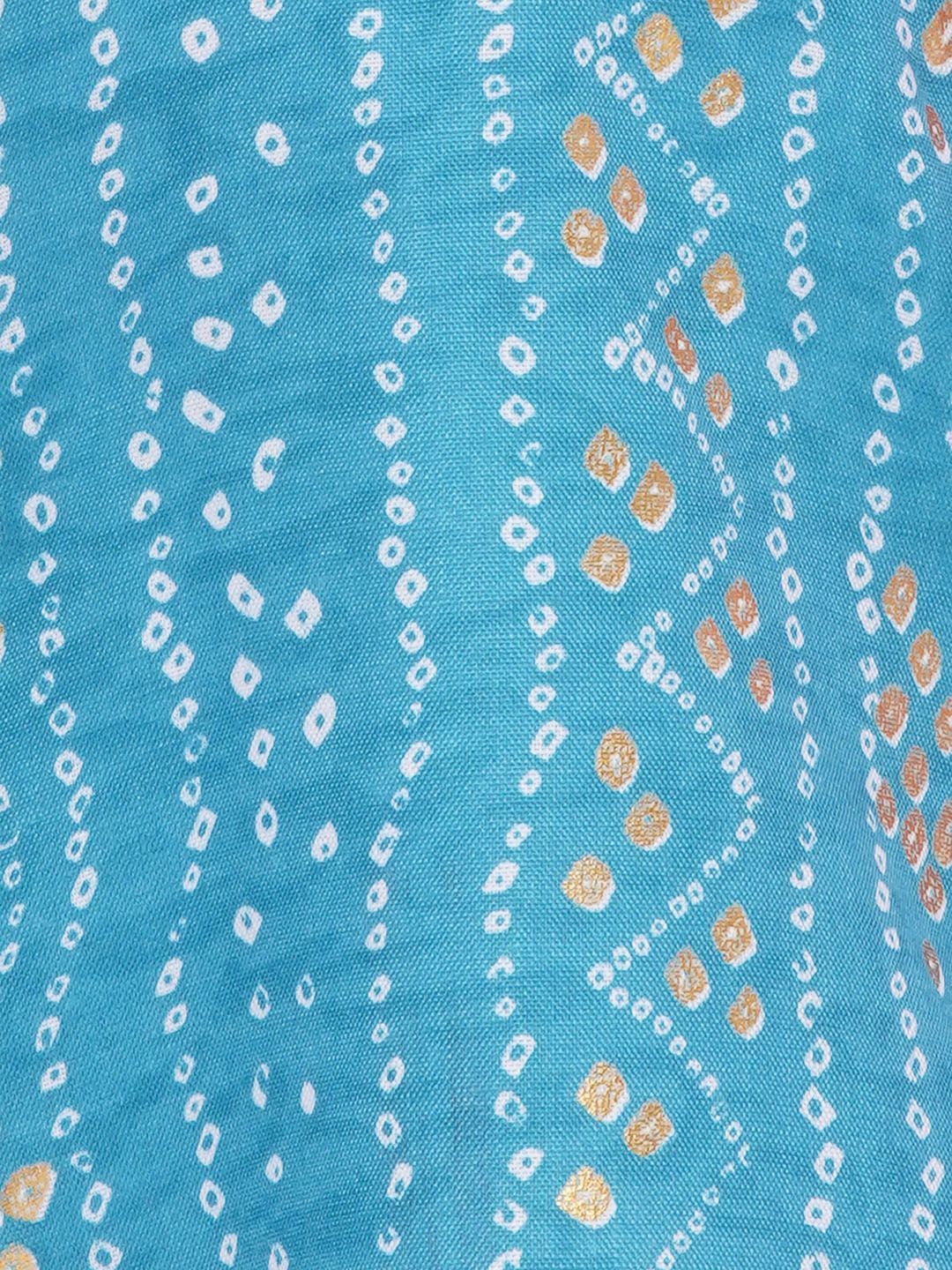 Kids Blue Cotton Bandhani Kurta For Boys