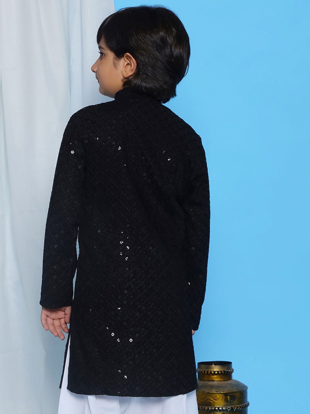 BLACK Schiffli Full sleeves Embroidered Kurta for Boys