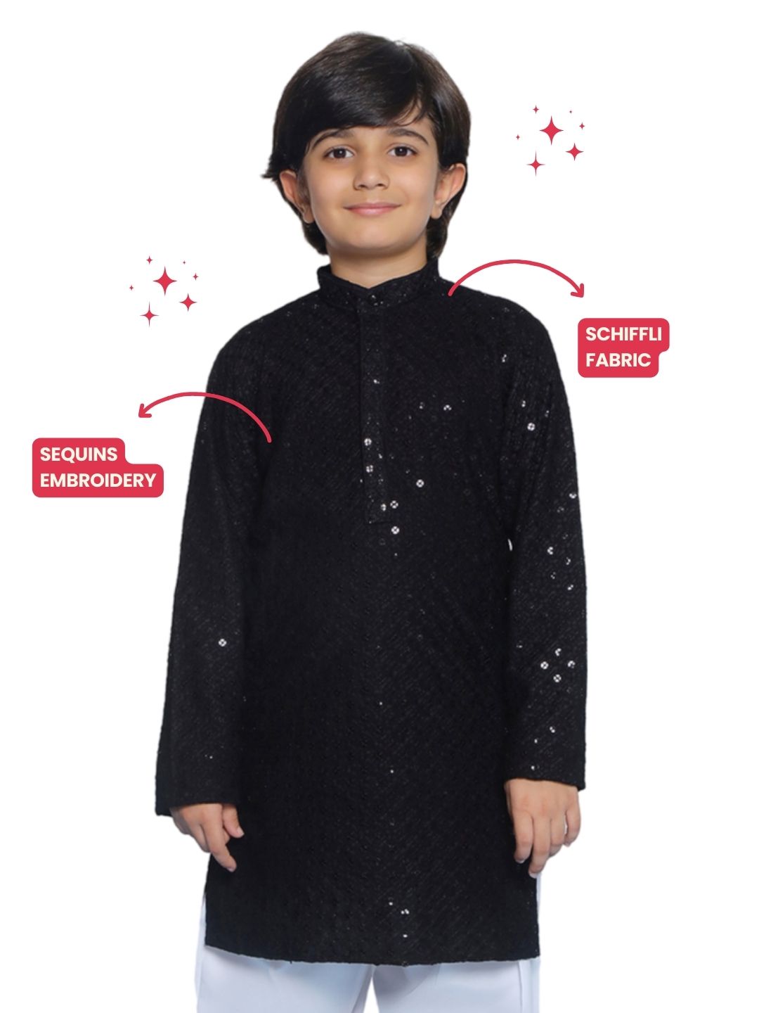 BLACK Schiffli Full sleeves Embroidered Kurta for Boys