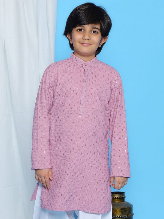 LAVENDER Schiffli Full sleeves Embroidered Kurta for Boys