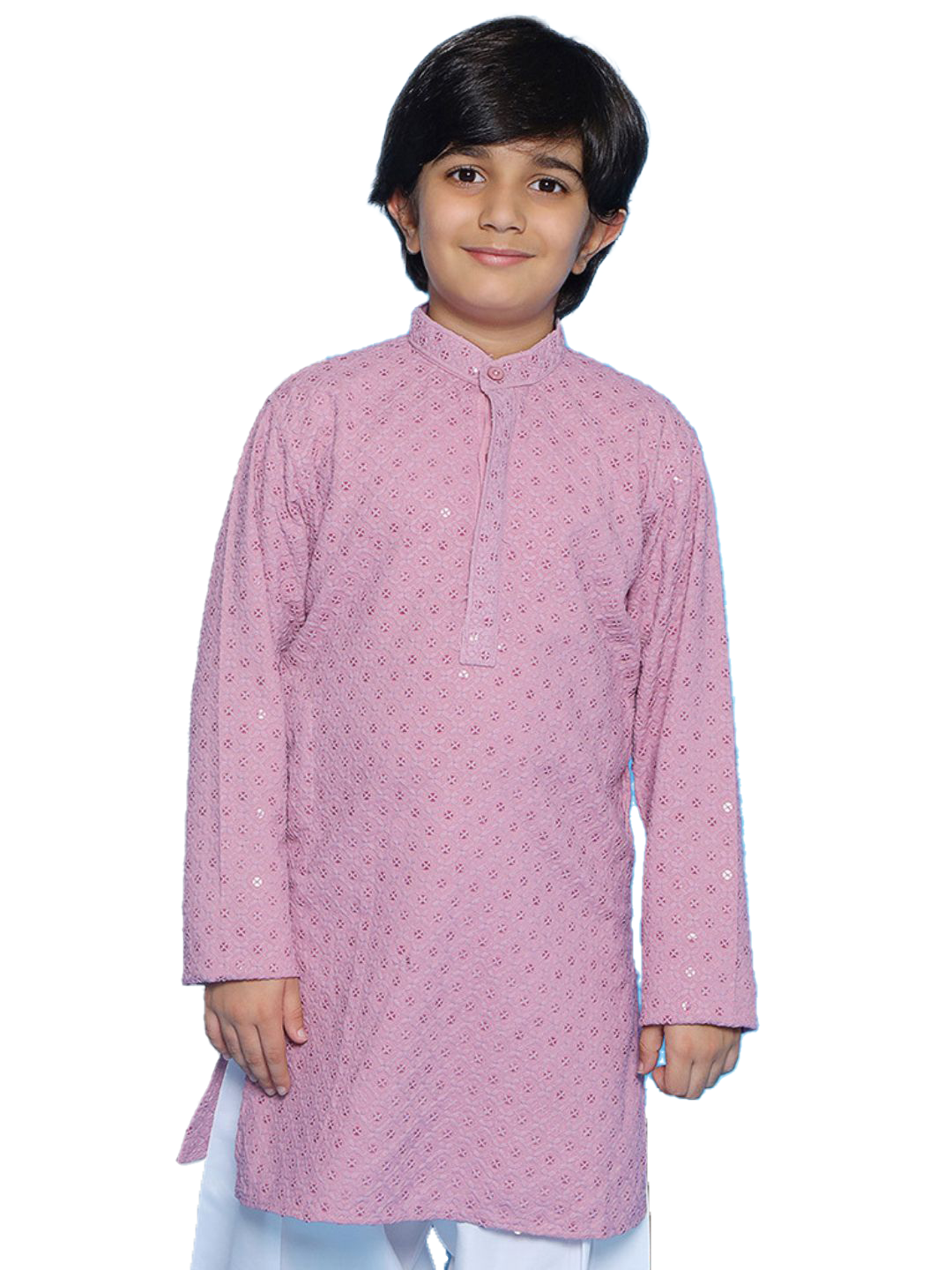 Aj Dezines Lavender Schiffli Full Sleeves Embroidered Kurta For Boys