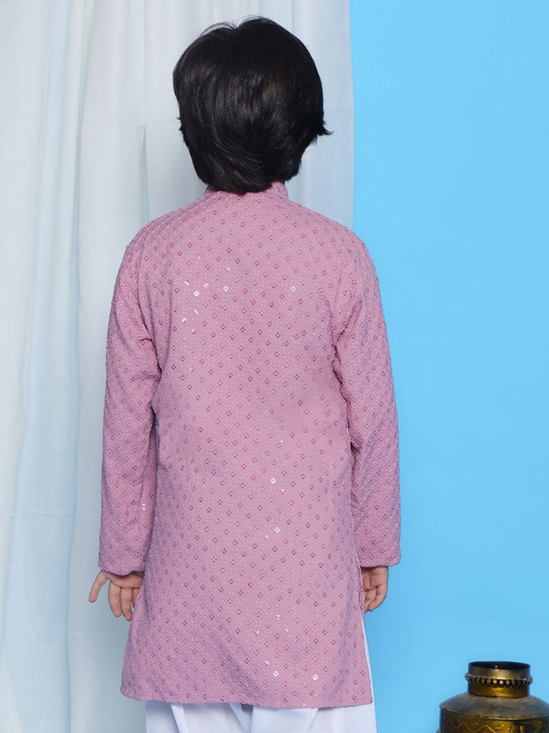 Aj Dezines Lavender Schiffli Full Sleeves Embroidered Kurta For Boys