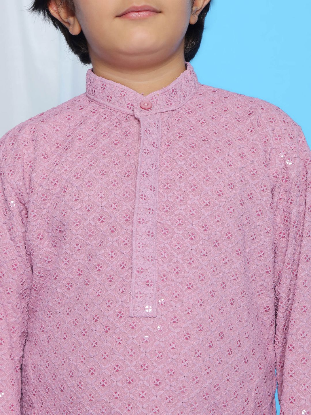 Aj Dezines Lavender Schiffli Full Sleeves Embroidered Kurta For Boys