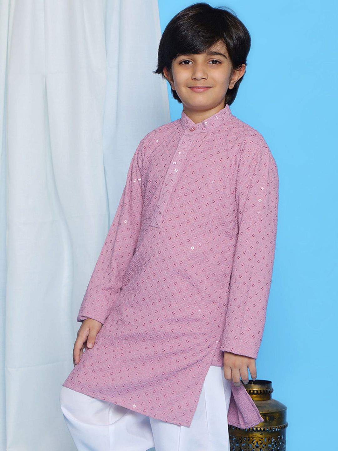 LAVENDER Schiffli Full sleeves Embroidered Kurta for Boys