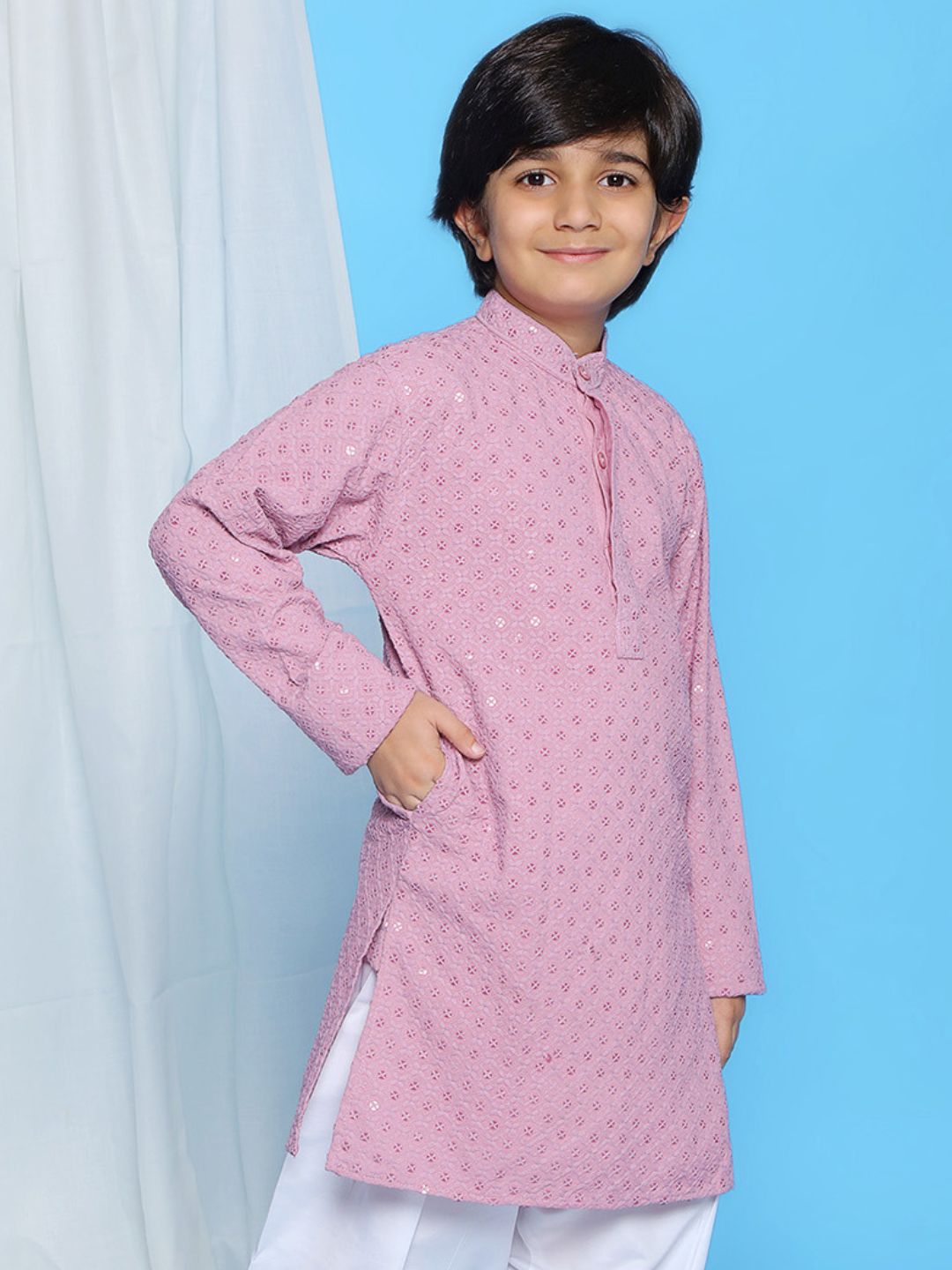 LAVENDER Schiffli Full sleeves Embroidered Kurta for Boys