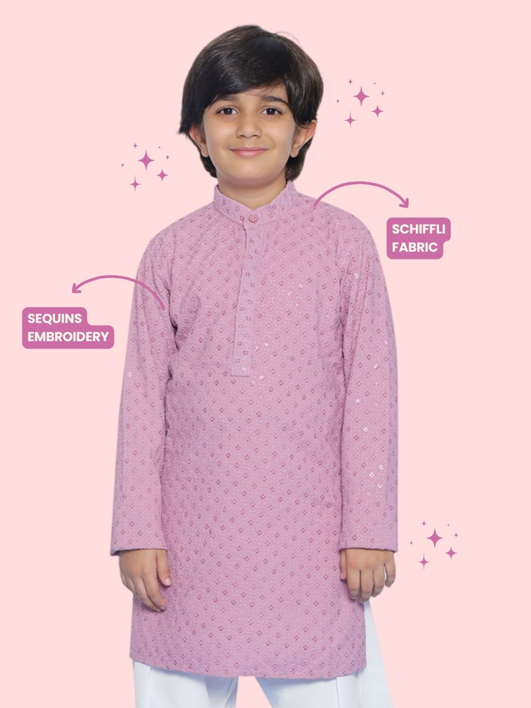 LAVENDER Schiffli Full sleeves Embroidered Kurta for Boys