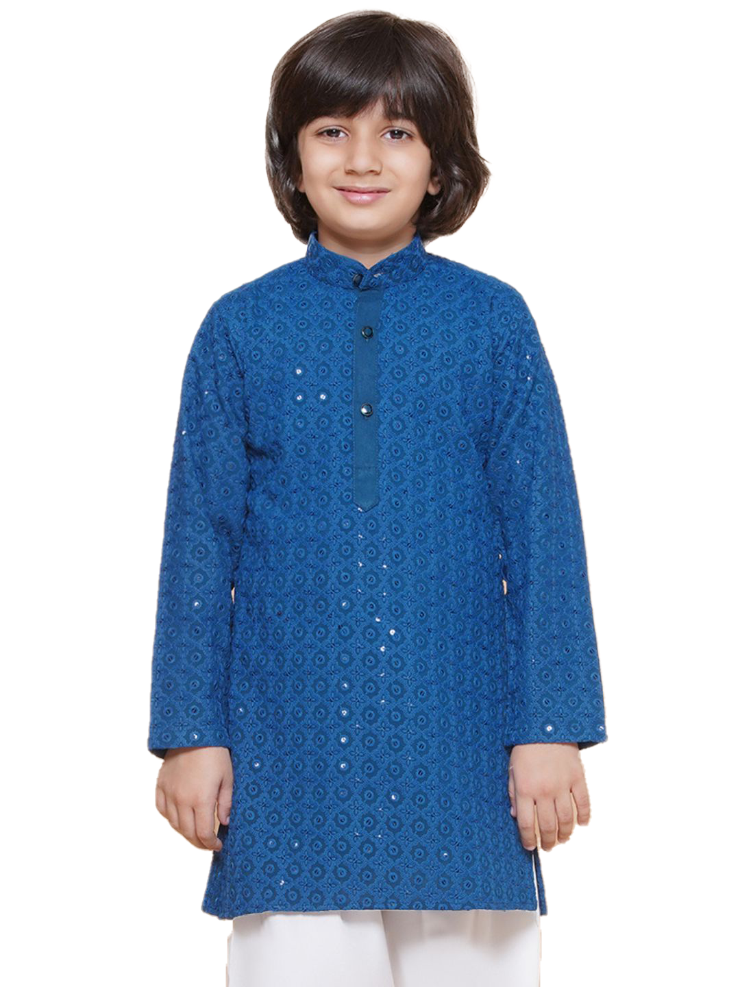 AJ Dezines NAVY BLUE Schiffli Full sleeves Embroidered Kurta for Boys