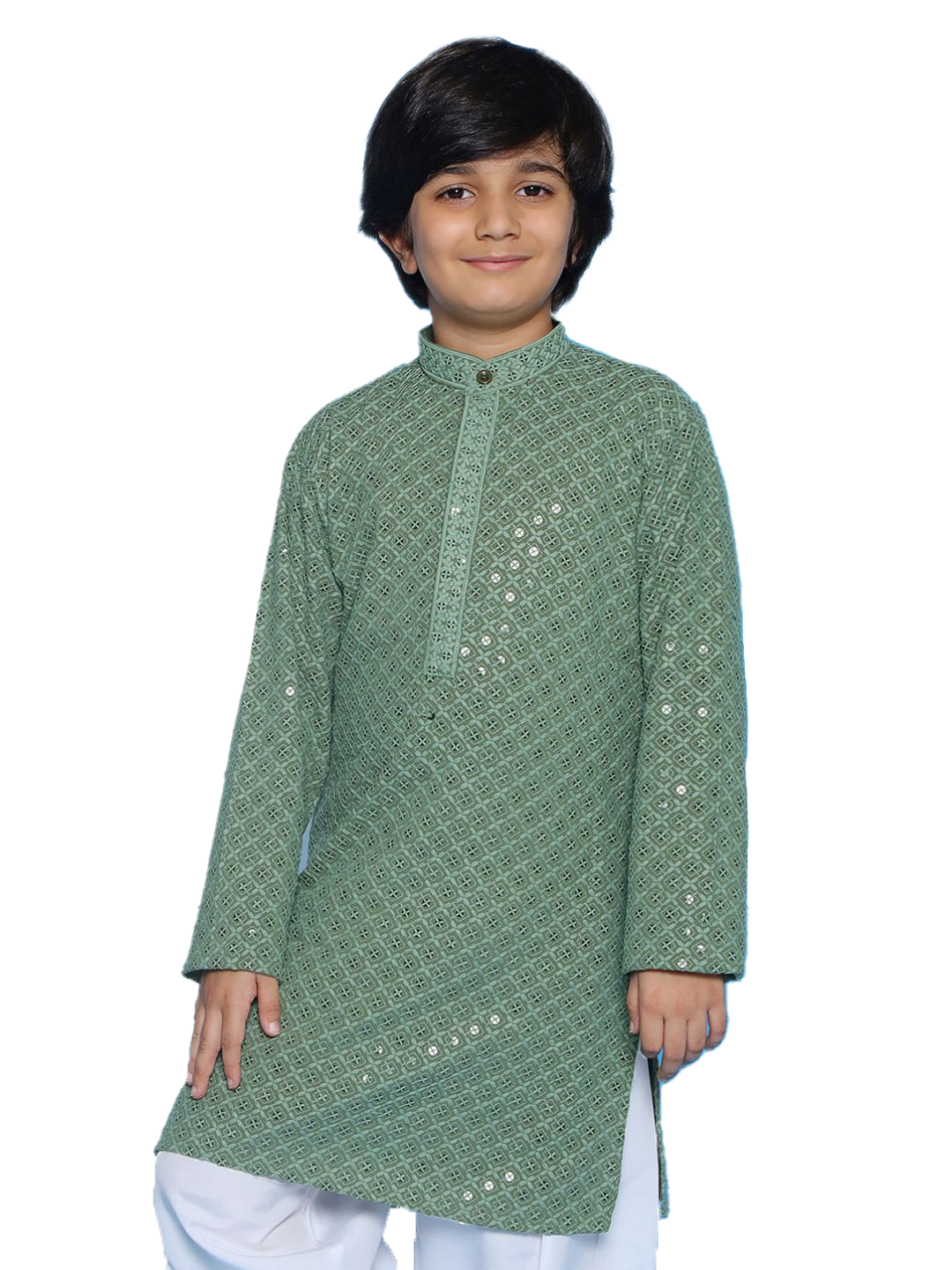 Aj Dezines Pista Schiffli Full Sleeves Embroidered Kurta For Boys