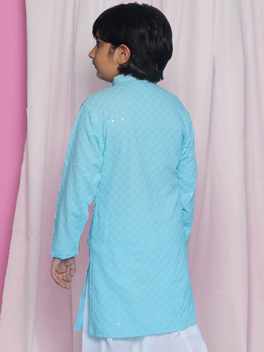 SKY BLUE Schiffli Full sleeves Embroidered Kurta for Boys