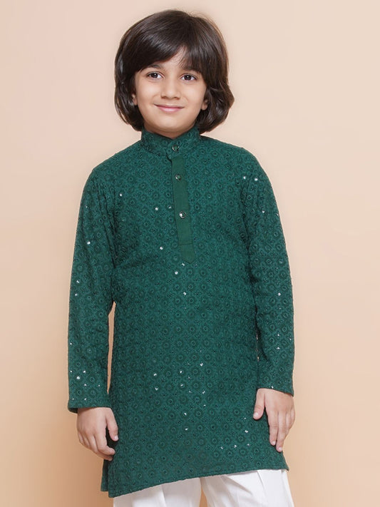 Aj Dezines Teal Schiffli Full Sleeves Embroidered Kurta For Boys