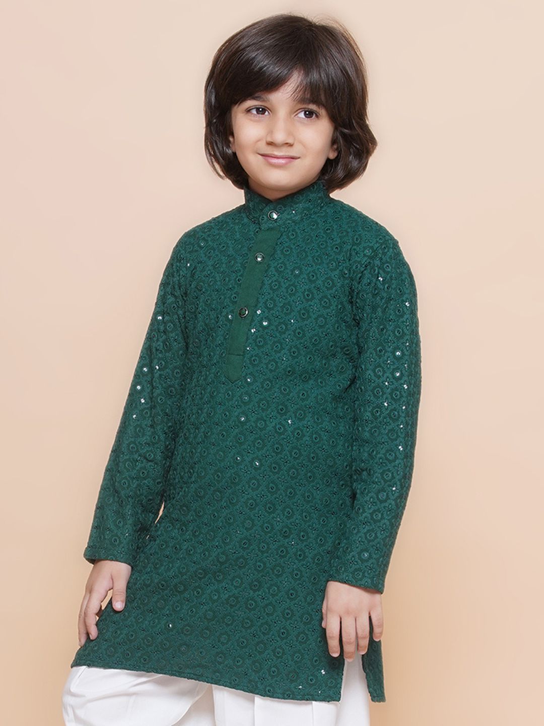 Aj Dezines Teal Schiffli Full Sleeves Embroidered Kurta For Boys