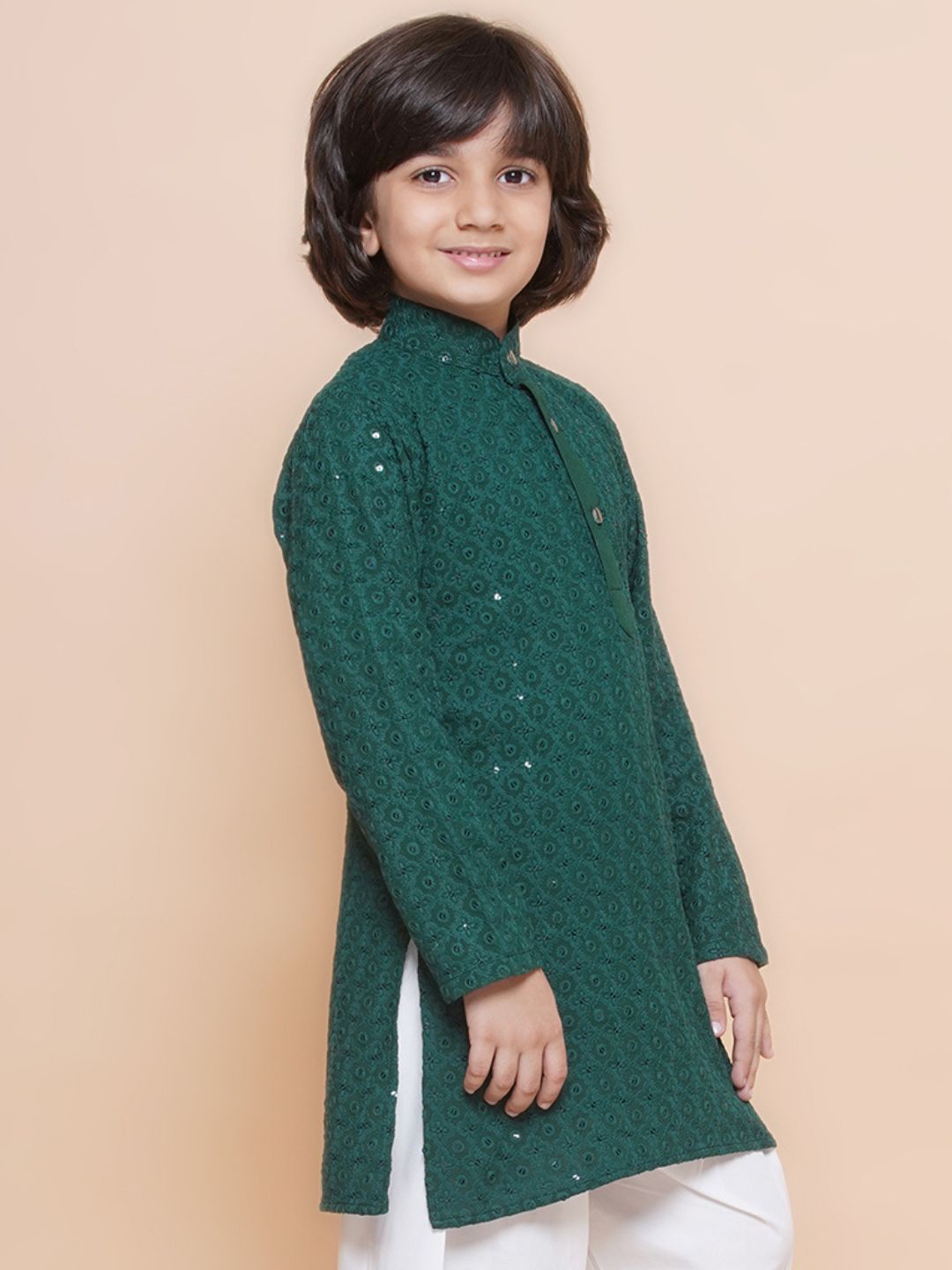 Aj Dezines Teal Schiffli Full Sleeves Embroidered Kurta For Boys
