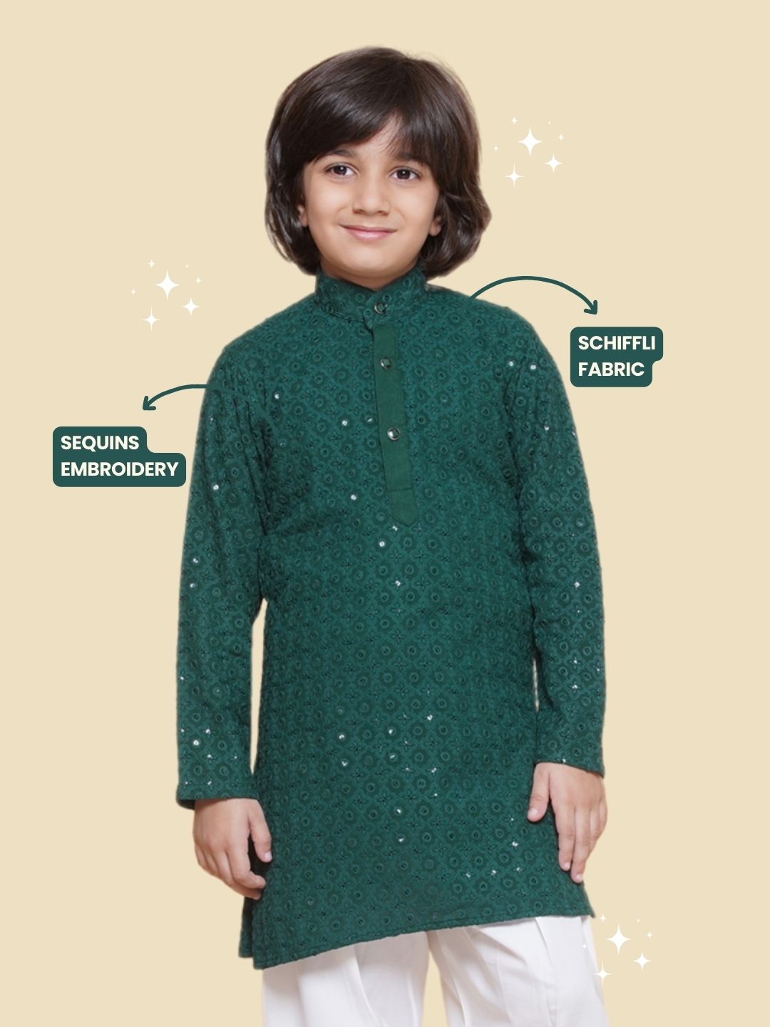 TEAL Schiffli Full sleeves Embroidered Kurta for Boys