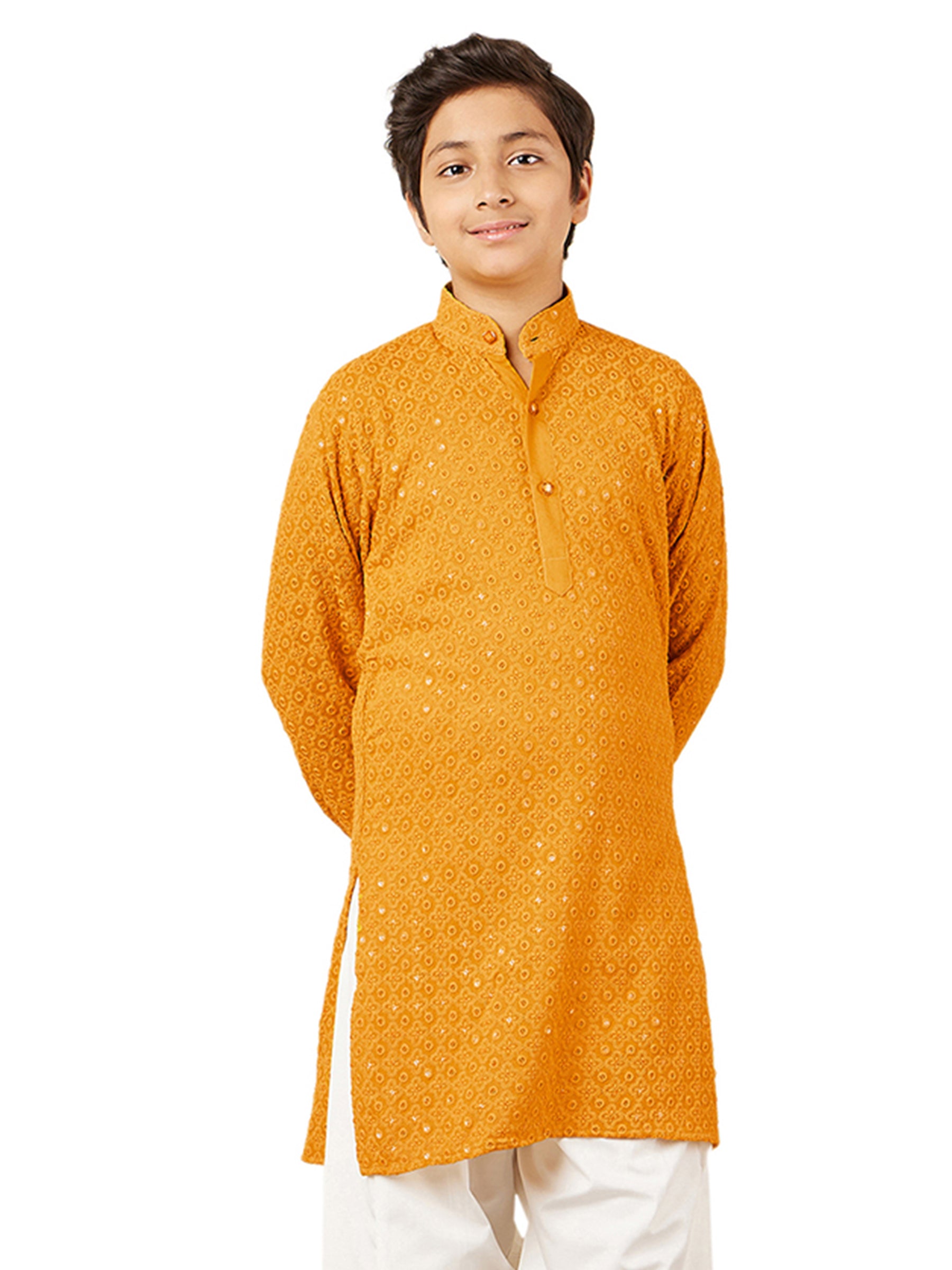 Kids Cotton Full Sleeve Sequined Kurta for Boys - Ethnic wear
