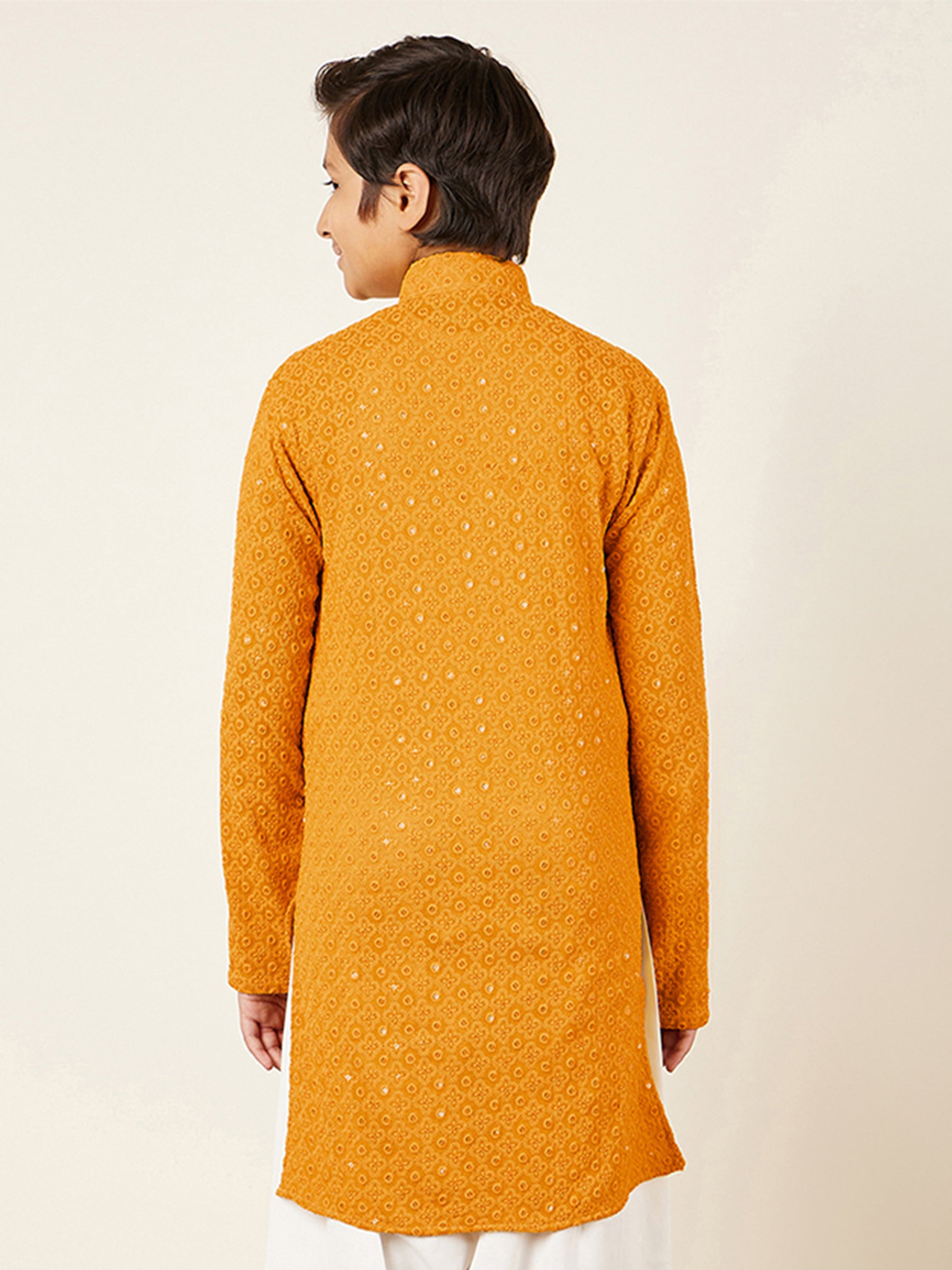 Kids Cotton Full Sleeve Sequined Kurta for Boys - Ethnic wear