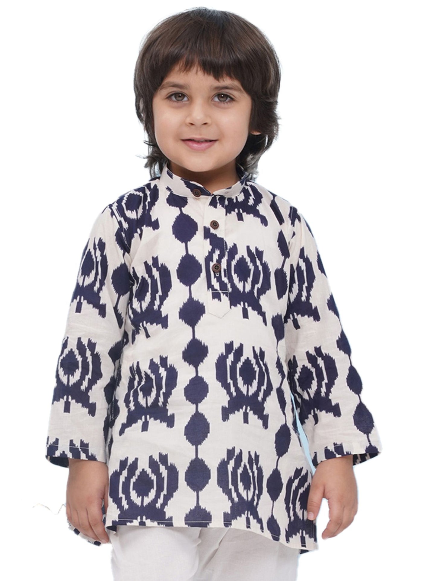 Blue Pure Cotton Full sleeves Abstract Printed Kurta for Boys