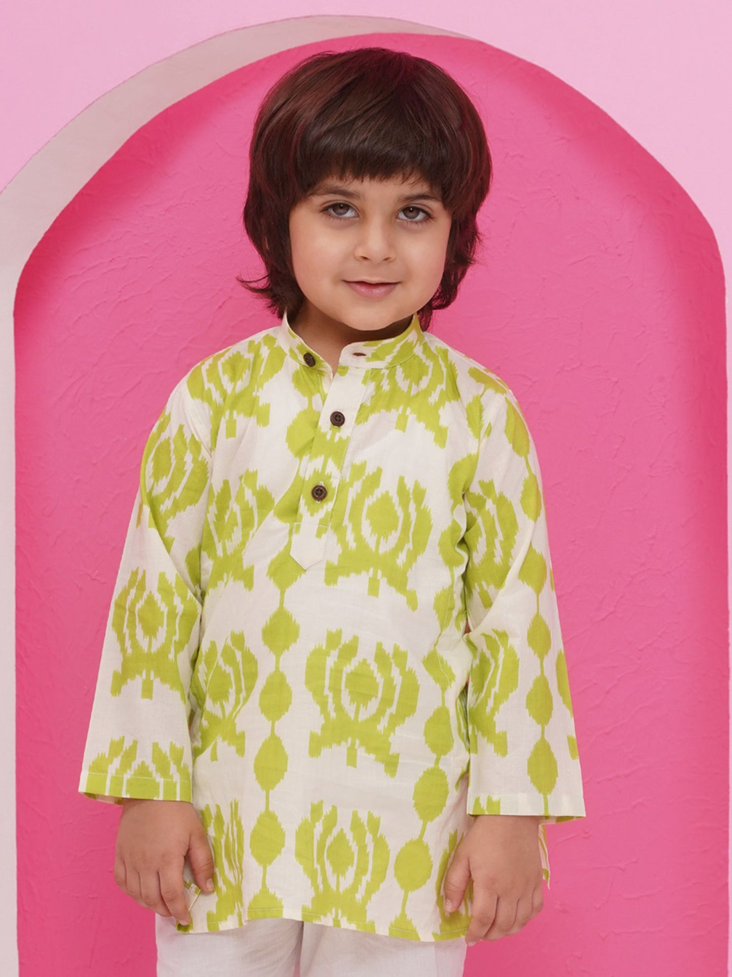 GREEN Pure Cotton Full sleeves Abstract Printed Kurta for Boys