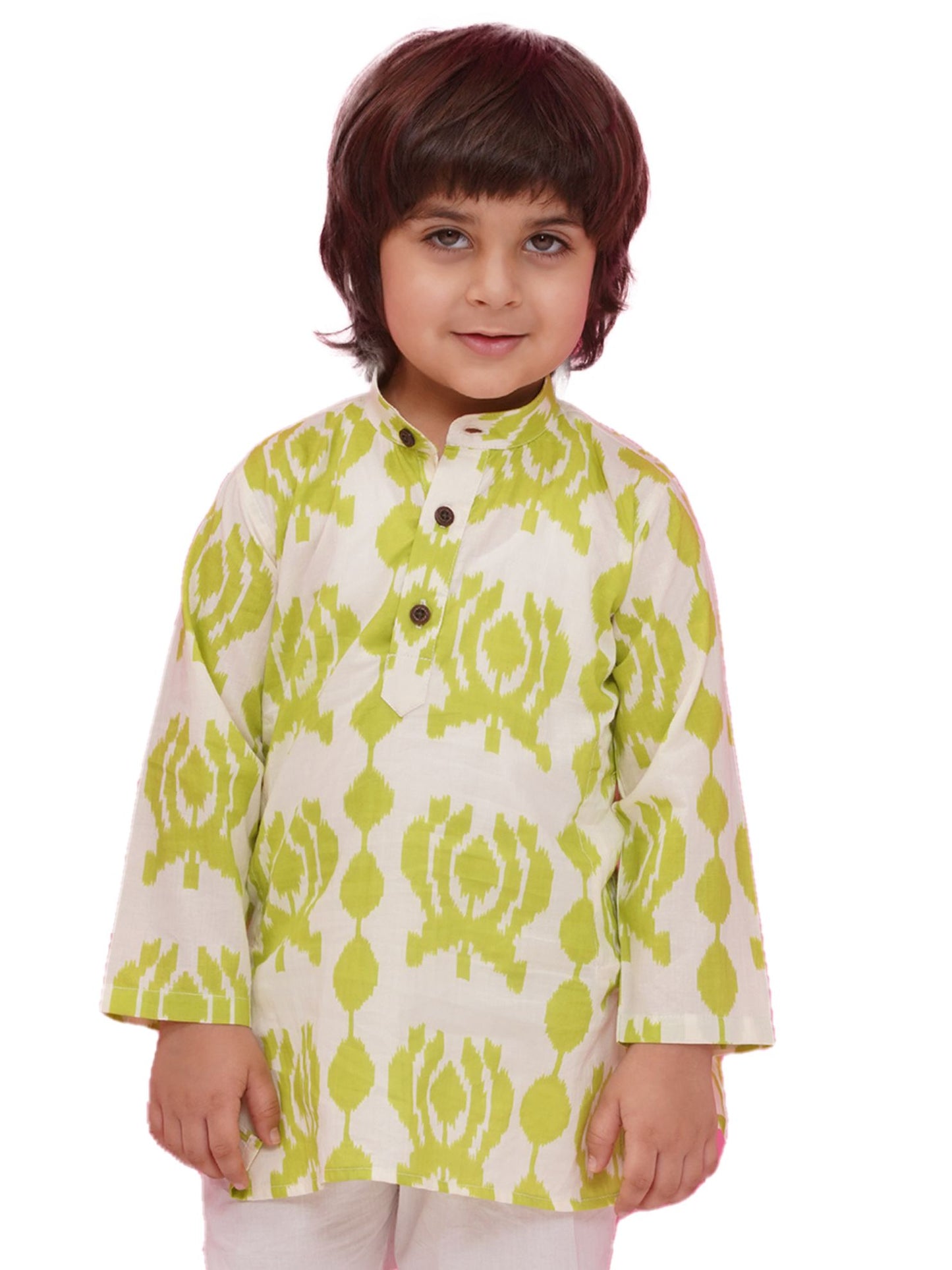 GREEN Pure Cotton Full sleeves Abstract Printed Kurta for Boys