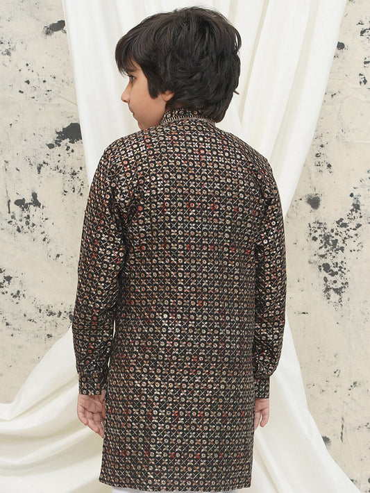 AJ Dezines Gold Full sleeves Sequenced Cotton Blend Kurta For Boys