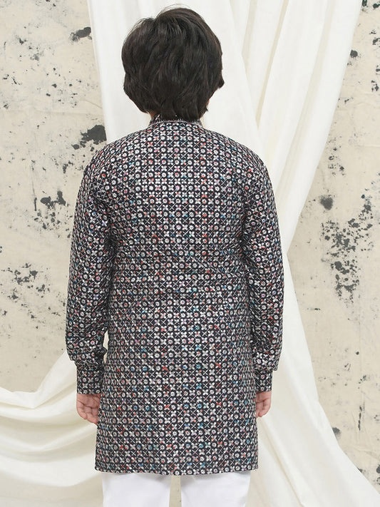 AJ Dezines Grey Full sleeves Sequenced Cotton Blend Kurta For Boys