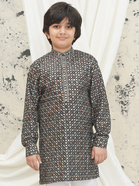 AJ Dezines Multi Full sleeves Sequenced Cotton Blend Kurta For Boys