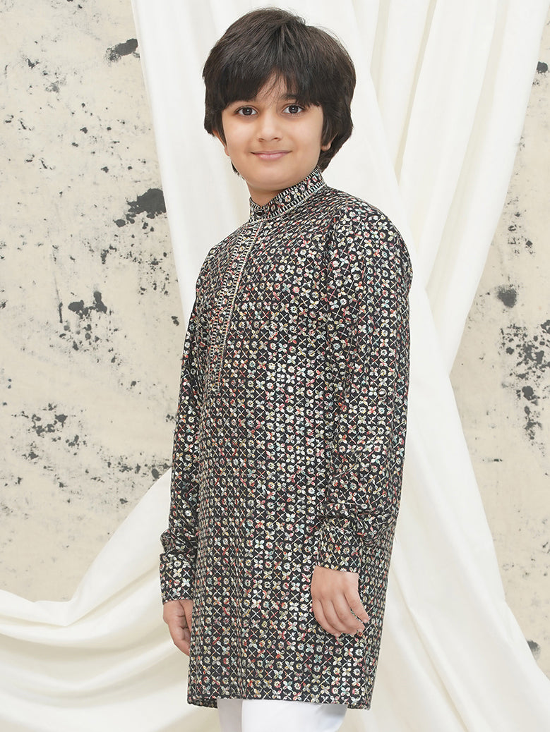 AJ Dezines Multi Full sleeves Sequenced Cotton Blend Kurta For Boys