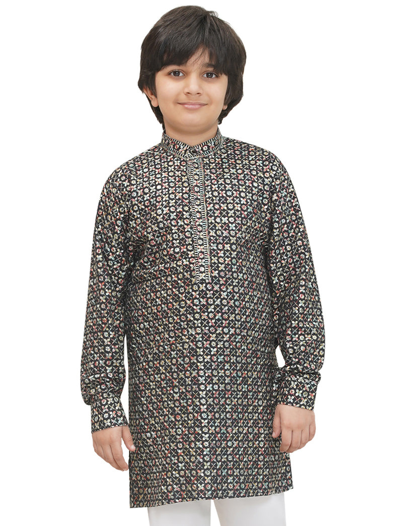 Multi Full sleeves Sequenced Cotton Blend Kurta For Boys
