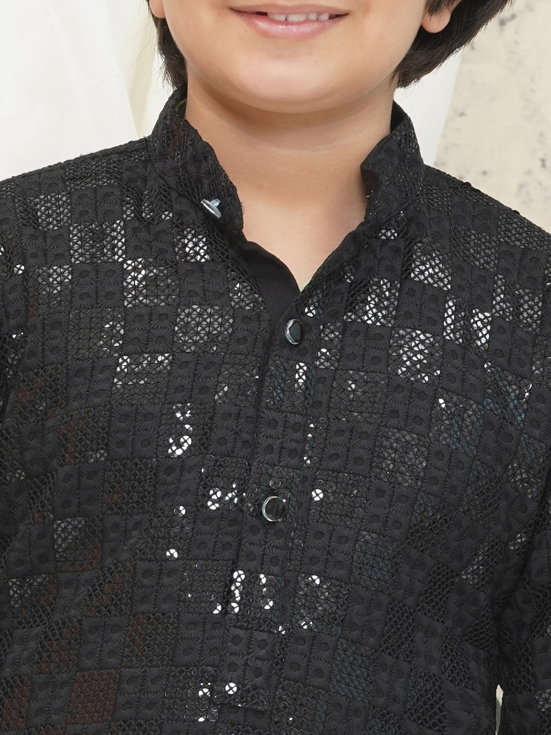 AJ Dezines Black Full sleeves Sequenced Chikankari Kurta For Boys