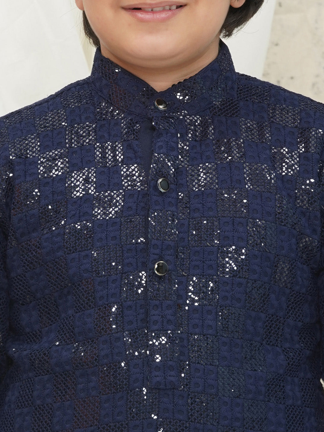 AJ Dezines Dark Blue Full sleeves Sequenced Chikankari Kurta For Boys