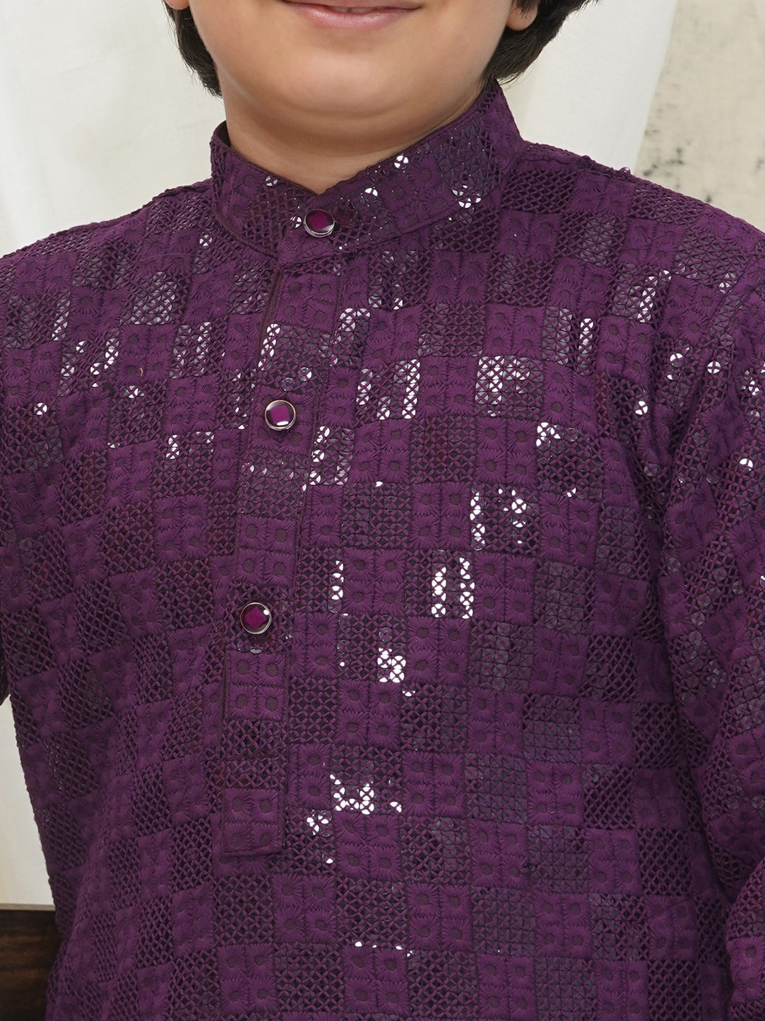 AJ Dezines Purple Full sleeves Sequenced Chikankari Kurta For Boys