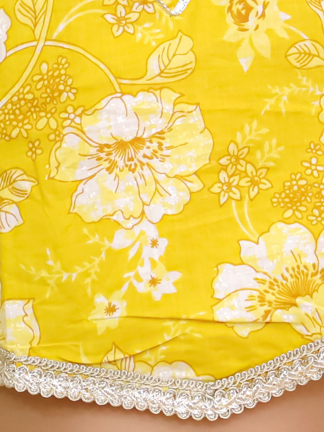 Yellow Cotton Sleeveless Floral Printed Lehenga Choli for Girls