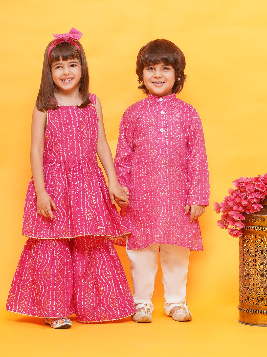 Boys Pure Cotton Kurta Pyjama and Girls Lehenga-Sibling Sets