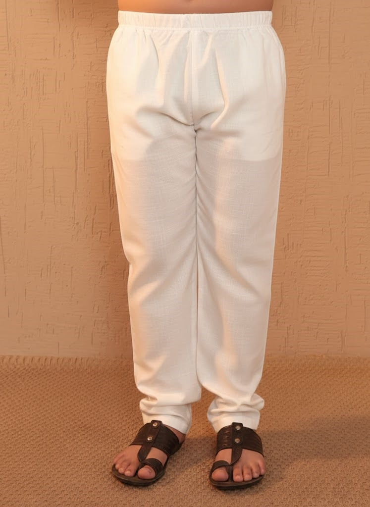 AJ Dezines White Cotton Solid Ethnic Pyjama For Boys