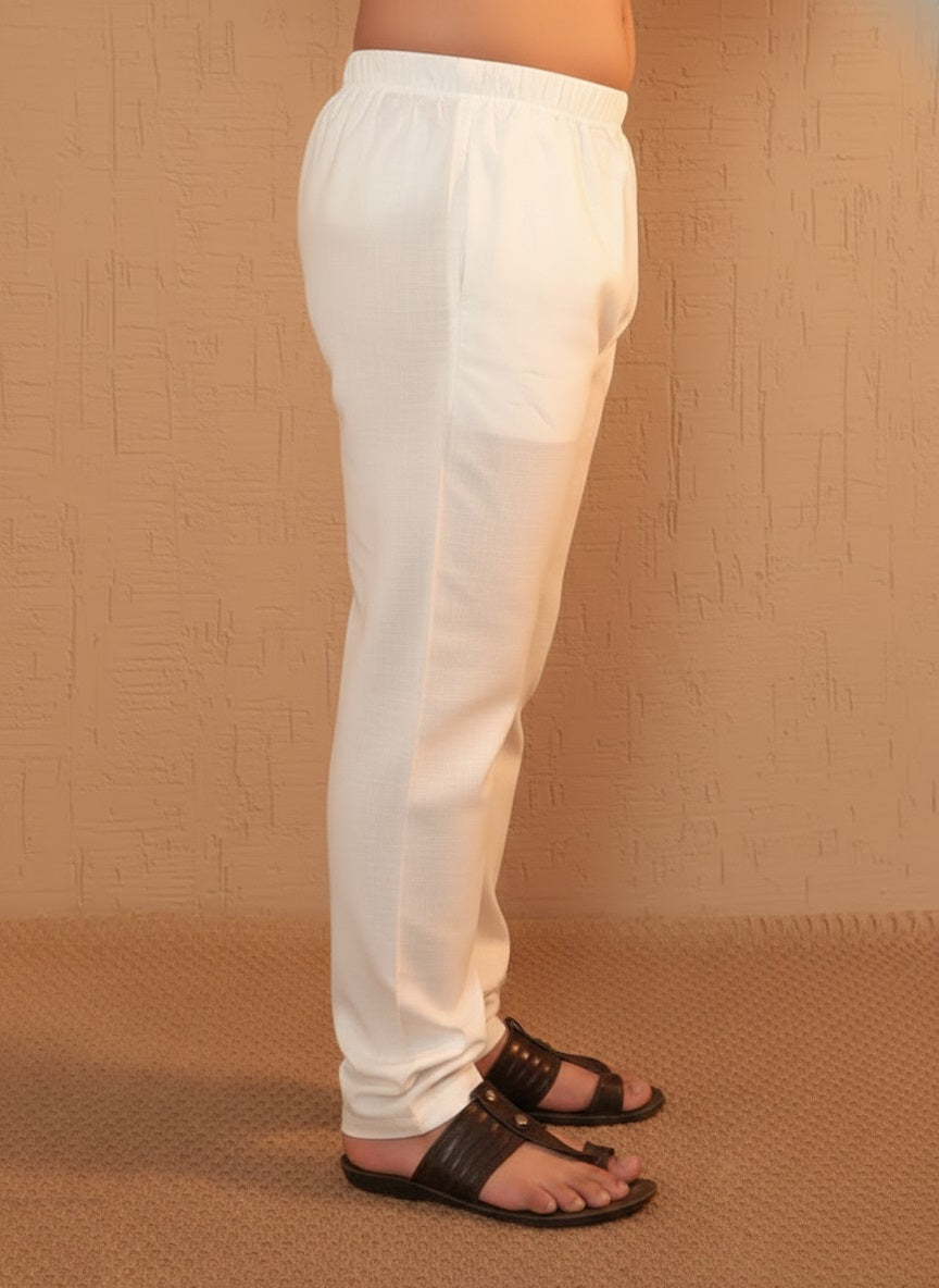 White Cotton Solid Ethnic Pyjama For Boys