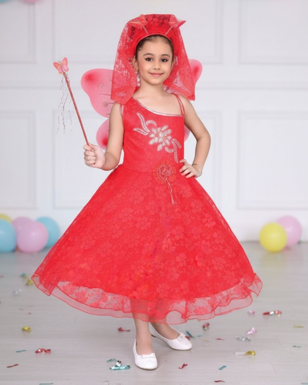 Kids Fairy Wings Pari Gown Dress for Girls