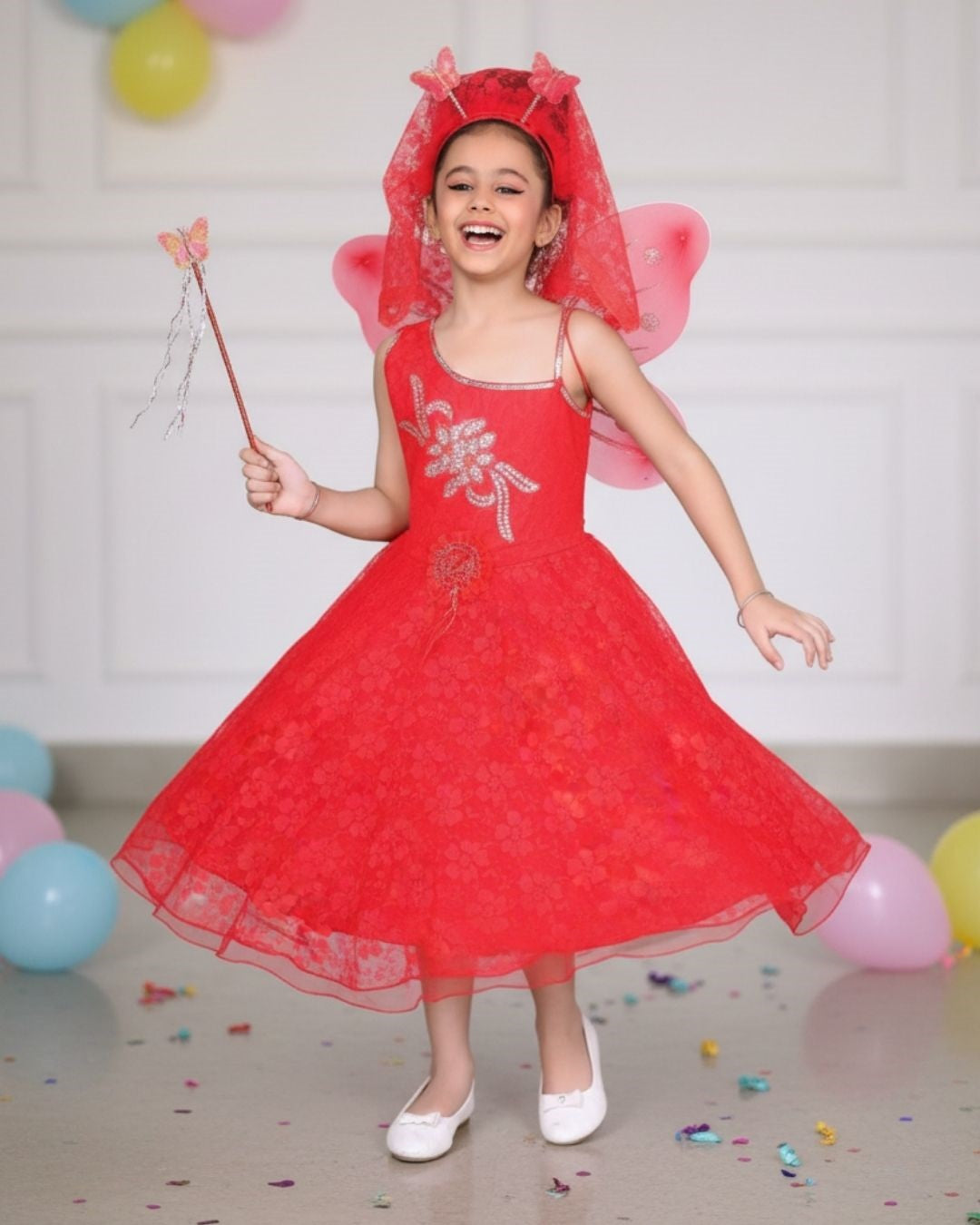 Kids Fairy Wings Pari Gown Dress for Girls